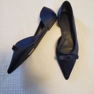 Reserved Navy Blue Pointed Flats with Bow NWOT